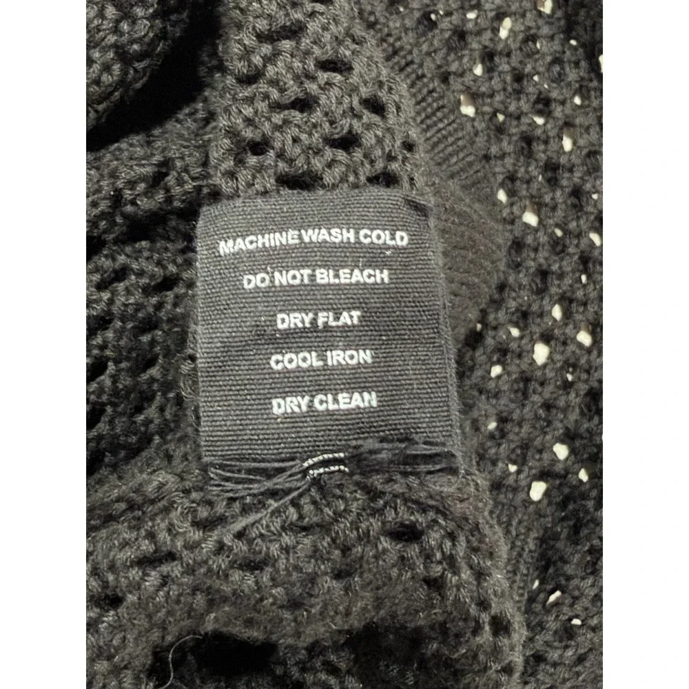 Monrow Black Open Knit Mesh Crewneck Sweater Cotton Modal Blend Small
